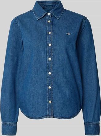 GANT Jeansbluse mit Logo-Stitching und Sportmanschetten in Marine Melange, Größe 34