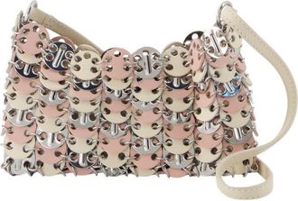 Paco Rabanne Metal-Studded Calfskin Shoulder Bag Silver