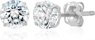 MAX + STONE 14k Yellow or White Gold Solitaire Round Cubic Zirconia Stud Earrings 4MMto7.5MM