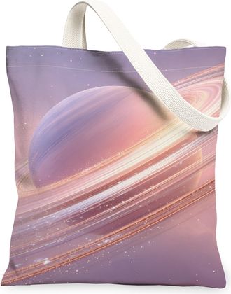 Generic Artistic Planet Canvas Tote Bag, Modern Space Design Reusable Grocery Bags, Lightweight Washable Shoulder Strap Canvas Bags, Violet, 13x15 Inch