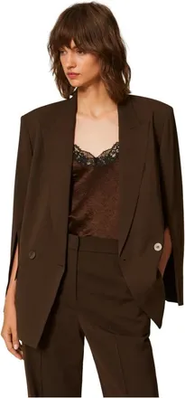 Twinset Jassen, Dames, Bruin, S, Polyester, Cape Jacket M/L