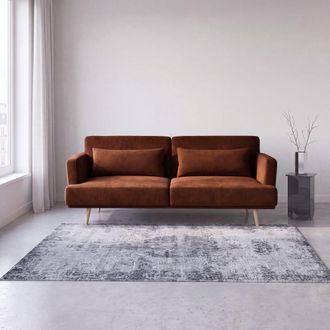 Maisons du monde Sof&aacute; cama de 4 plazas de terciopelo naranja rojizo