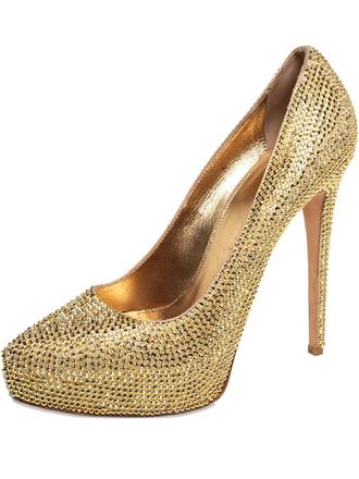 Le Silla 140mm crystal-embellished heeled pumps - women - Leather/Leather/Suede - 38 - Brown
