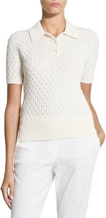 Theory Textured Cable Knit Organic Cotton Polo in Ivory at Nordstrom, Size Petite