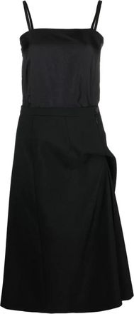 Maison Margiela Wollen midi-jurk met vierkante hals - Dames - Casual kleedjes - Zwart - S - Wol - Kleedjes