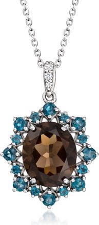 Ross-Simons Smoky Quartz and. London Blue Topaz Pendant Necklace With White Topaz in Sterling Silver