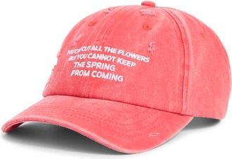 Jungles Spring Distressed Denim Adjustable Baseball Cap in Washed Red at Nordstrom