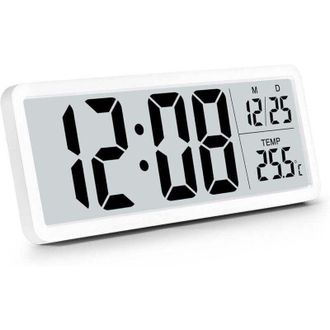 OEM Reloj De Pared Digital A Pilas, Reloj De Pared Digital Con D&iacute;gitos Grandes, Indicador De Temperatura, Formato De 12/24 Horas, Reloj De Escritorio, Rel