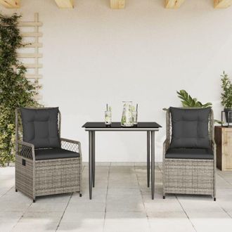 vidaXL Set Comedor De Jard&iacute;n 3 Piezas Con Cojines Rat&aacute;n Sint&eacute;tico Gris Vidaxl