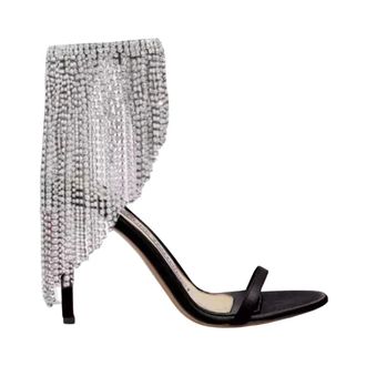 Alexandre Vauthier High Heel Sandals, female, Black, Size: 8 1/2 US Crystal Draped Satin Sandals