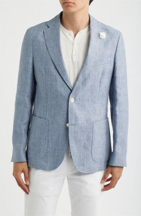 BOSS Hanry Slim Fit Blue M&eacute;lange Slub Linen Sport Coat in Open Blue at Nordstrom, Size 38 Regular