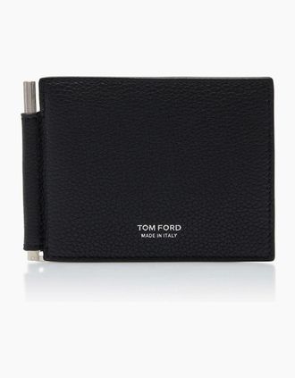 Tom Ford Mens Grain Leather T Line Clip Wallet Black - Size: OS