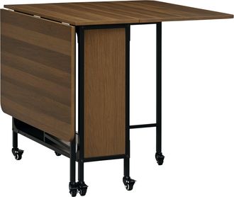 HOMCOM Natural Mobile Drop Leaf Dining Table On Wheels With Storage Shelf - Brown | TJ Hughes