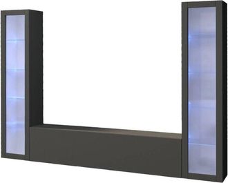 Dmora Dmora - Parete attrezzata Leda, Set salotto porta tv a 3 ante, Mobile soggiorno multiuso con vetrina e luce led, 100% Made in Italy, cm 260x30h180