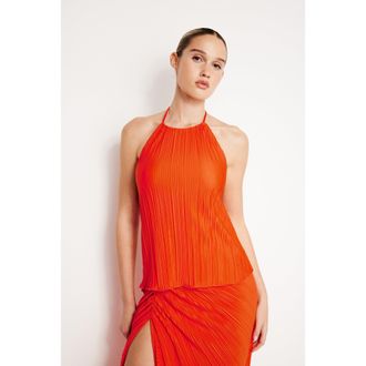 Good American Womens Plisse Halter Top | Roma, Size Small/Medium | Good American by Khlo&Egrave; Kardashian