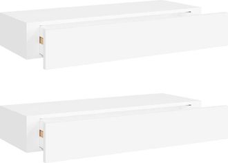 vidaXL Vidaxl - Estantes de pared con cajón 2 uds mdf blanco 60x23,5x10 cm