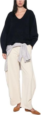 Soft Goat Gekorte gebreide trui met V-hals - Dames - Truien - Blauw - Maat: XS Wol