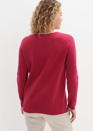 Bonprix Strickpullover BONPRIX Milano Rib Pullover mit Rundhals, Damen, Gr. 52/54 (XXL), rosa (beerenpink), Obermaterial: 50% Baumwolle, 50% Polyacryl, bequem