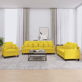 vidaXL Juego De Sof&aacute;s Con Cojines 3 Piezas Tela Amarillo Claro Vidaxl