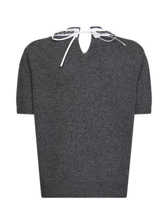 Prada Womens Wool Knit Sweater Slate Grey