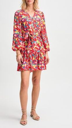 Isaac Mizrahi New York Floral Print Tie Waist Long Sleeve Minidress in Brushstroke Botanica at Nordstrom Rack, Size Xx-Large