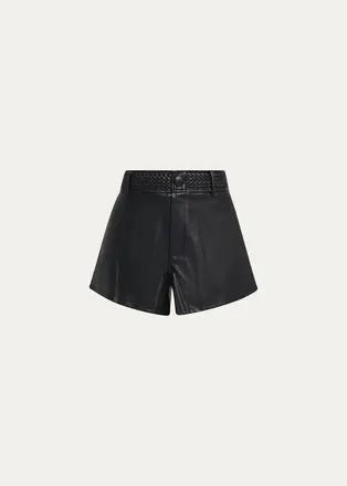 L'agence Virelle Braided-Waistband Faux-Leather Shorts