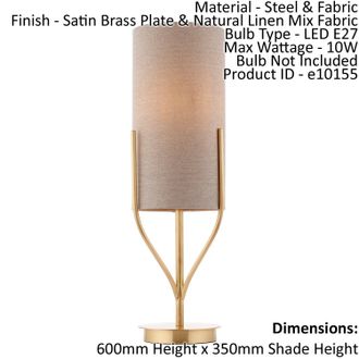 Loops Table Lamp Satin Brass Plate & Natural Linen Mix Fabric 10W LED E27 in Metallics