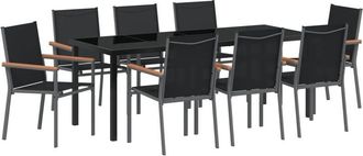 vidaXL vidaXL Garden Dining Set 9 pcs Black Textilene and steel