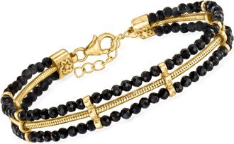 Ross-Simons Black Spinel and Snake-Chain Bracelet in 18kt Gold Over Sterling