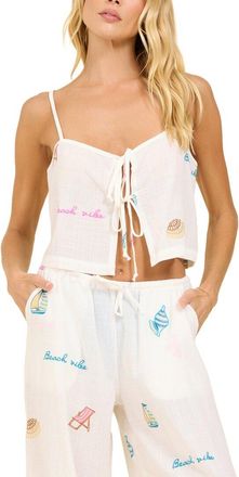 Surf Gypsy Embroidered Slub Gauze Tie Front Tank