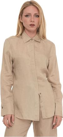 HUGO BOSS Beruta 2 Klassiek Blouse - Dames - Overhemden - Beige - M - Overhemden