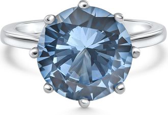 Pompeii3 Aquamarine Solitaire Flower Ring 14k White Gold 10MM Lab Grown