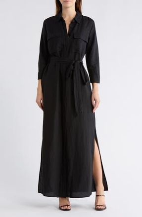 L'agence Cameron Belted Linen Blend Maxi Shirtdress in Black at Nordstrom Rack, Size Medium
