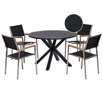 Beliani Conjunto De Jard&iacute;n 4 Plazas Muebles De Exterior De Aluminio Acero Inoxidable Tablero De Vidrio Cer&aacute;mico Negro Maletto/grosseto