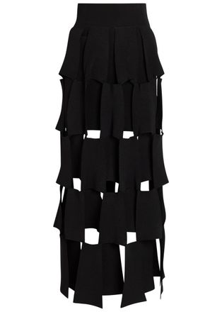 A.W.A.K.E Mode Panelled Trapeze Knit Midi Skirt - Black - XL (UK16 / XL)