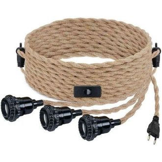 OEM L&aacute;mpara De Ara&ntilde;a De Hilo Textil De Cuerda De C&aacute;&ntilde;amo Diy, 3 X E27 Con Enchufe E Interruptor, Cable De 9 Metros Para Mesa De Comedor, Cafeter&iacute;a, Sala De