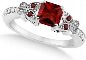 Allurez Butterfly Garnet & Diamond Princess Engagement Ring 14k W Gold 1.33ct
