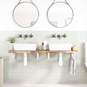 Berkfield Home Elegant Basin Shelf Wall Mounted Steel & Solid Wood Acacia in Brown