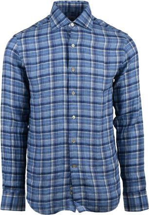 Alessandro Gherardi Overhemden, Heren, Blauw, M, Linnen, Buttoned Shirt