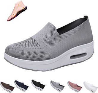 Generic Women Orthopedic Sneakers, Air Cushion Arch Support Slip-On Slow Walking Orthopedic Shoes for Women, Non-Slip Breathable (Grey, Adult, Women, 8, Numer