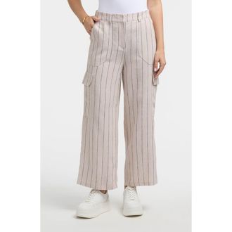 Ellen Tracy Wide Leg Linen Blend Cargo Pants in Linen/black Stripe at Nordstrom Rack, Size X-Large