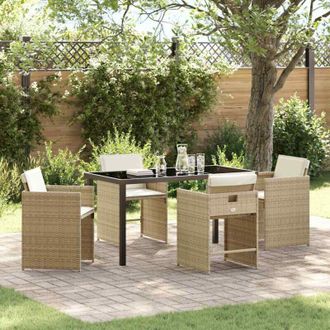 vidaXL Conjunto De Comedor De Jard&iacute;n Con Coj&iacute;n 5 Pcs Beige Polirat&aacute;n Vidaxl
