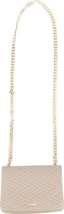 DKNY Deedra Leren Flap Top Crossbody Tas (Beige)