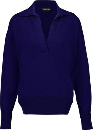 Tom Ford Long Sleeve Cashmere Polo - Dames - Cashmere truien - Blauw - S - Kasjmier - Truien & Vesten