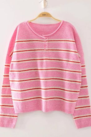 Very J Womens Cozy Henley Knit Sweater In Pink