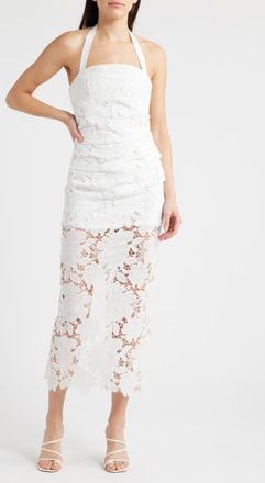 Delfi Galina Eyelet Lace Halter Cocktail Dress in White at Nordstrom, Size X-Large