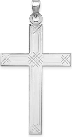 Diamond2Deal 14k White Gold Solid Laser Etched Cross Pendant