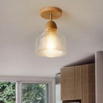 OEM L&aacute;mpara De Techo Peque&ntilde;a De Cristal Para Interiores, L&aacute;mpara De Techo Para Balc&oacute;n, L&aacute;mpara De Techo Empotrada De Madera De Estilo Japon&eacute;s (bombilla No