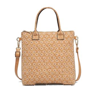 Generic Natural Cork Crossbody Bag for Women, Floral Butterfly Print Design, 26 x 25 x 8 cm, Adjustable Shoulder Strap, Zip Closure (White Daisy)