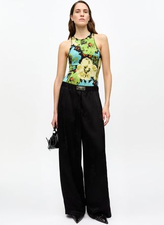 Ganni Black Satin Jacquard Trousers